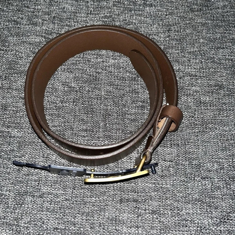 Polo Ralph Lauren Belt Mens Size 34 Brown Leather Brass Buckle Dress Pony Logo